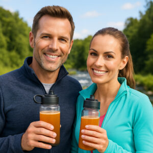 outdoor couple with wter bottles